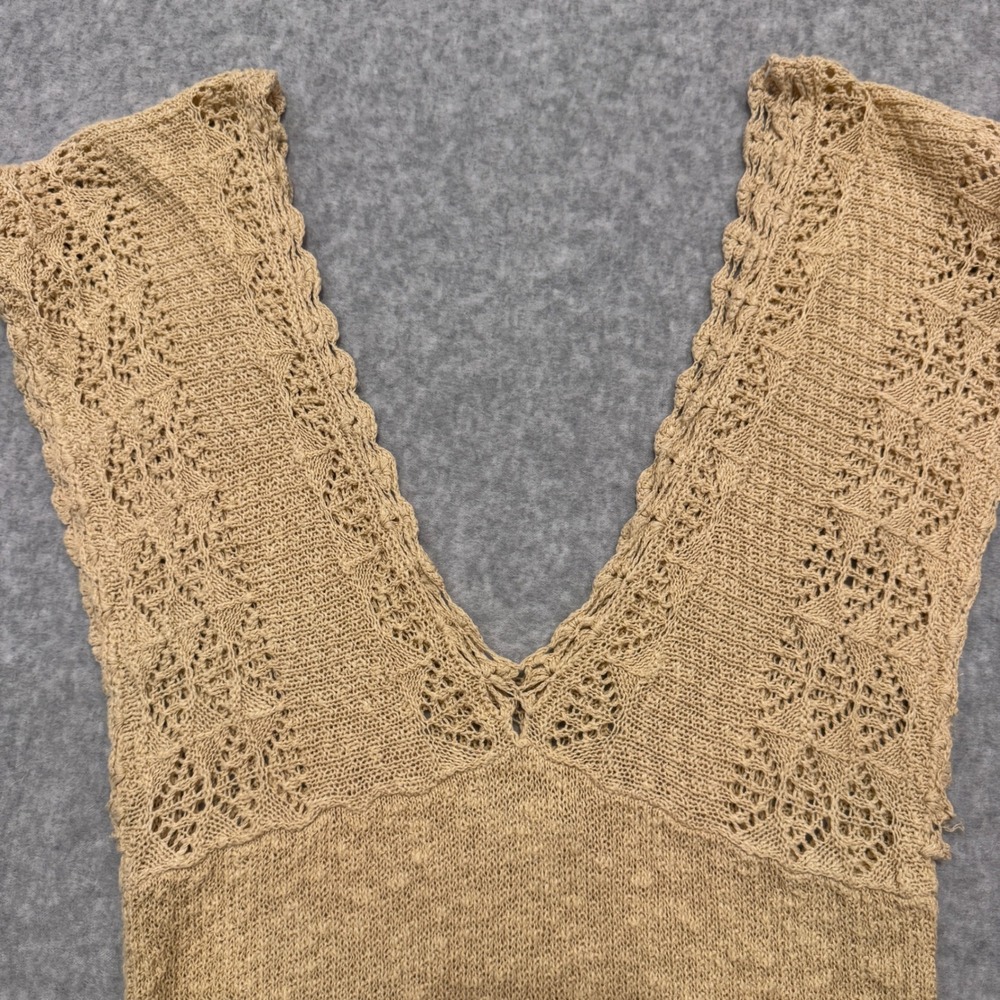 Y2K Banana Republic Tan Linen Cotton Pointelle Knit V-Neck Shell Top Medium - Picture 6 of 10